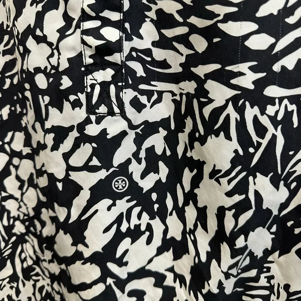 Tory Burch Black & White 100% Silk Double T Logo Tunic Shirt Size 6